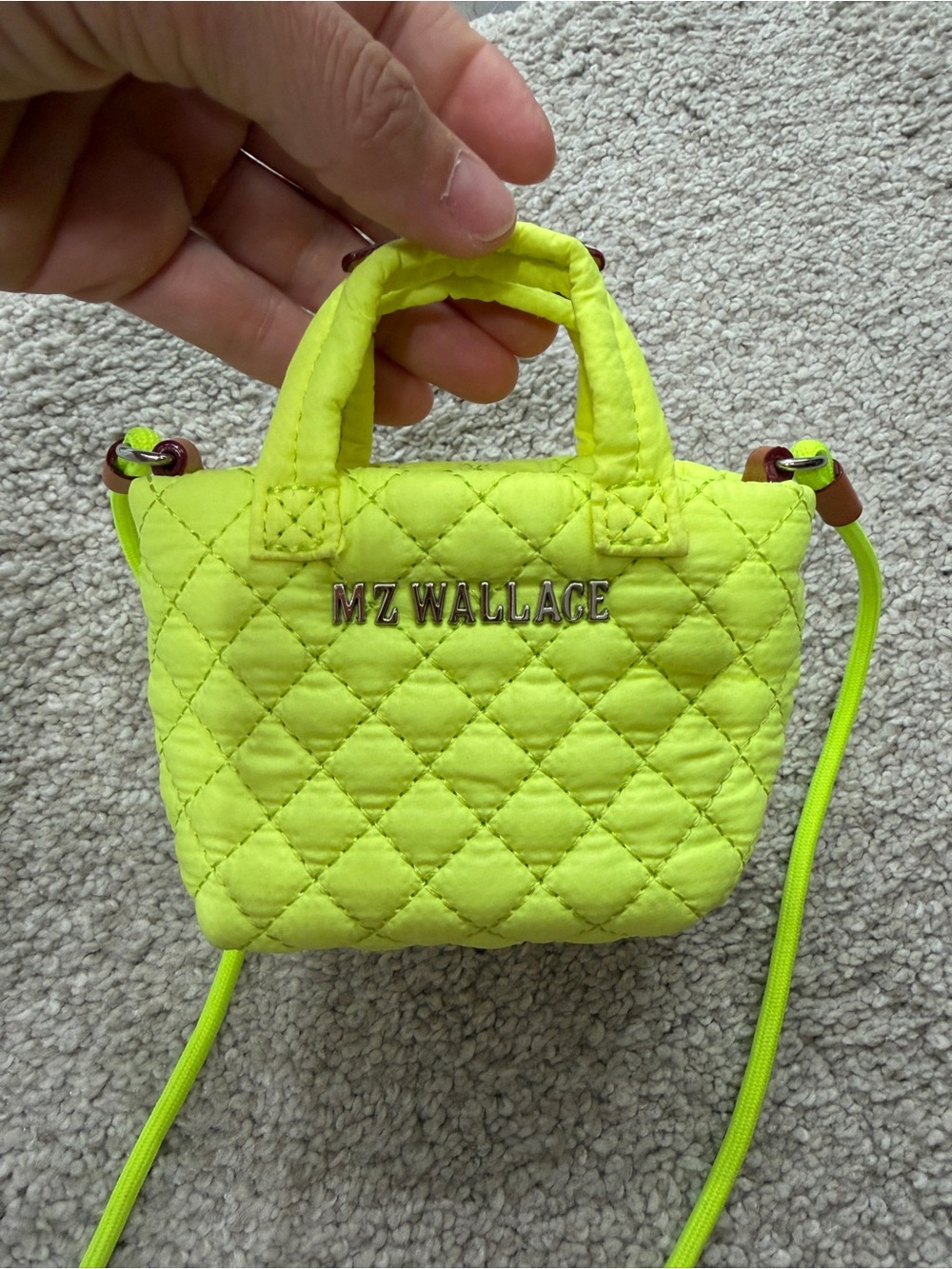 MZ Wallace Neon Lime Quilted Mini Tote Crossbody